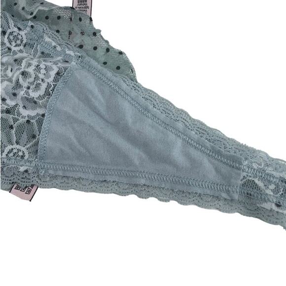 Victoria’s Secret All Over Lace Thong Panty Blue Black Polka Dot Size Large - Picture 4 of 6